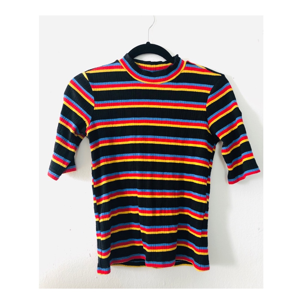 SALE‼️ ZARA Stripe high neck, tight shirt❤️💛💙🖤